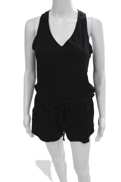 Feel The Piece Women Black V-Neck Sleeveless Romper Drawstring Rayon Size XS