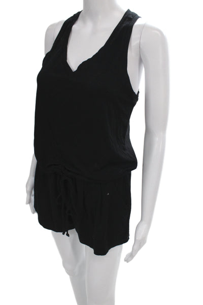 Feel The Piece Women Black V-Neck Sleeveless Romper Drawstring Rayon Size XS
