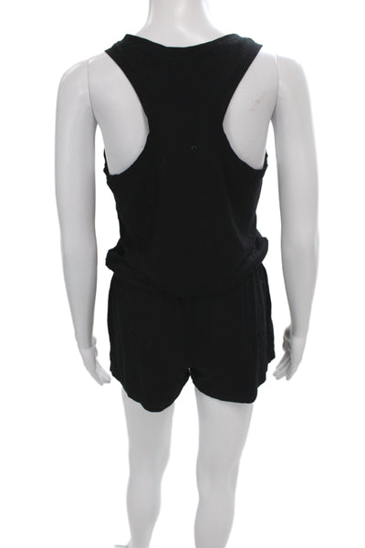 Feel The Piece Women Black V-Neck Sleeveless Romper Drawstring Rayon Size XS