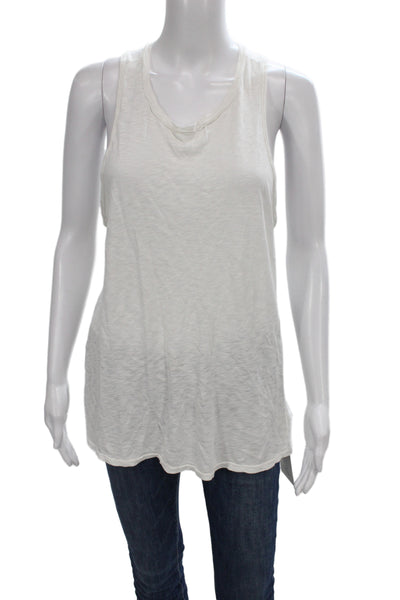 Stateside Womens Basic Sleeveless Tank White Supima Cotton Scoop Neck Size S