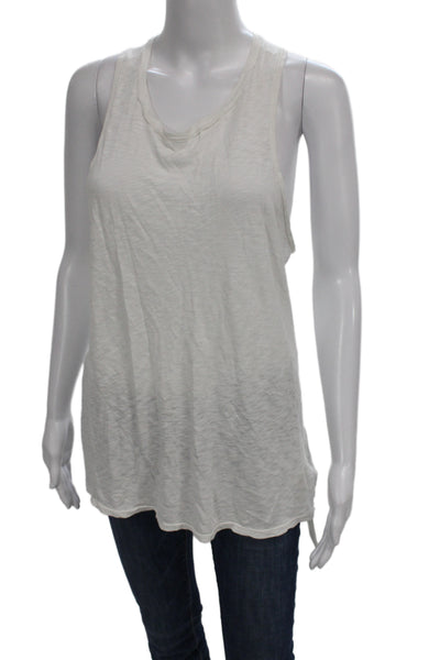 Stateside Womens Basic Sleeveless Tank White Supima Cotton Scoop Neck Size S