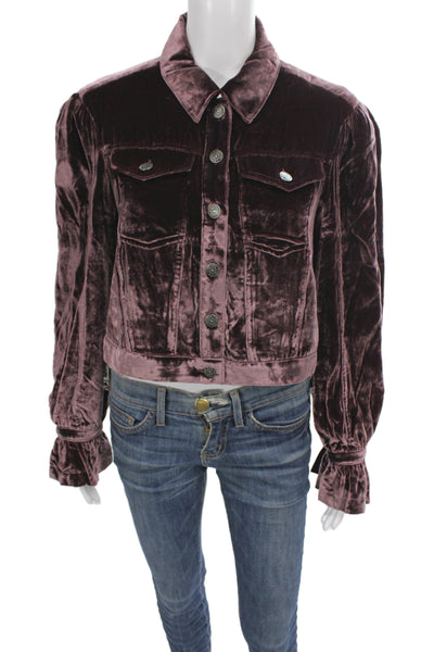 Cinq A Sept Womens Purple Velvet Basic Jacket Long Sleeve Button Size M