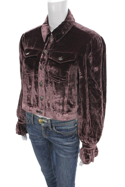 Cinq A Sept Womens Purple Velvet Basic Jacket Long Sleeve Button Size M