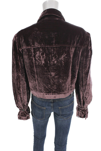 Cinq A Sept Womens Purple Velvet Basic Jacket Long Sleeve Button Size M