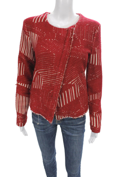 IRO Womens Basic Jacket Red Geometric Acrylic Hook Eye Long Sleeve Size 42