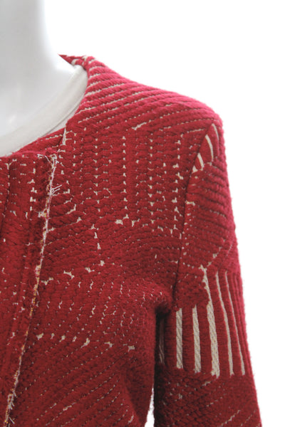 IRO Womens Basic Jacket Red Geometric Acrylic Hook Eye Long Sleeve Size 42