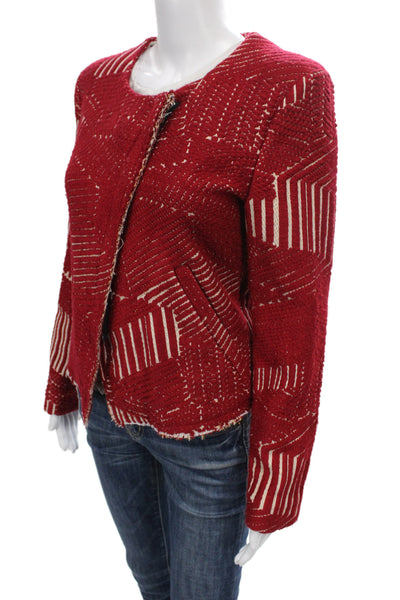 IRO Womens Basic Jacket Red Geometric Acrylic Hook Eye Long Sleeve Size 42