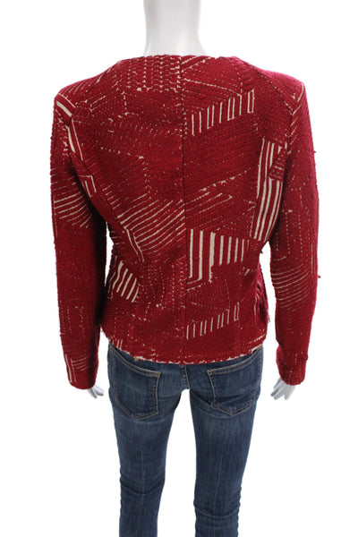 IRO Womens Basic Jacket Red Geometric Acrylic Hook Eye Long Sleeve Size 42
