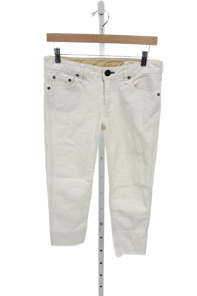Rag & Bone Women Cropped White Jeans Mid Rise Button 100% Cotton Size 28