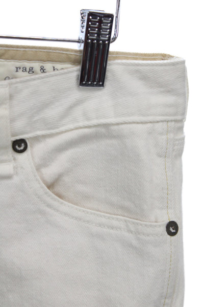 Rag & Bone Women Cropped White Jeans Mid Rise Button 100% Cotton Size 28