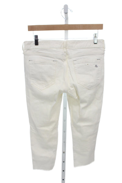 Rag & Bone Women Cropped White Jeans Mid Rise Button 100% Cotton Size 28