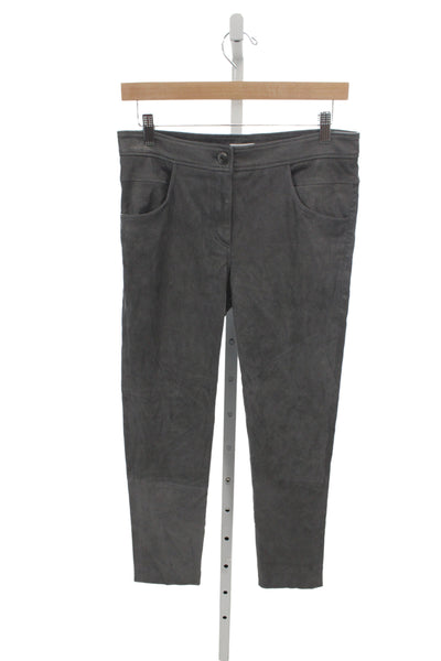 Brunello Cucinelli Women Cropped Leather Pants Gray Button Size 6