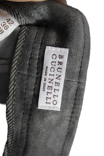 Brunello Cucinelli Women Cropped Leather Pants Gray Button Size 6