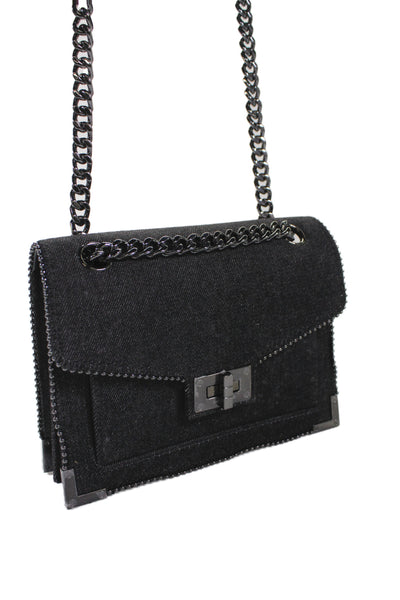 The Kooples Womens Denim Emily Chain Link Crossbody Shoulder Handbag Black