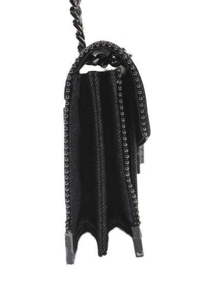 The Kooples Womens Denim Emily Chain Link Crossbody Shoulder Handbag Black