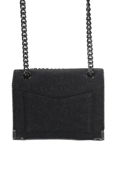 The Kooples Womens Denim Emily Chain Link Crossbody Shoulder Handbag Black
