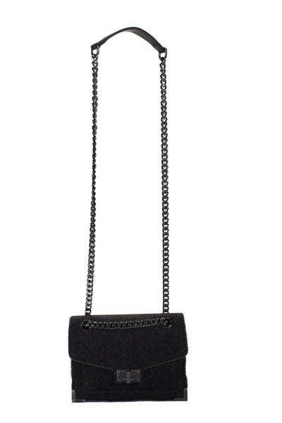 The Kooples Womens Denim Emily Chain Link Crossbody Shoulder Handbag Black