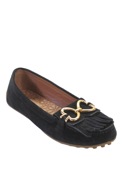Kate Spade New York Womens Fringe Spade Logo Suede Loafers Black Size 8
