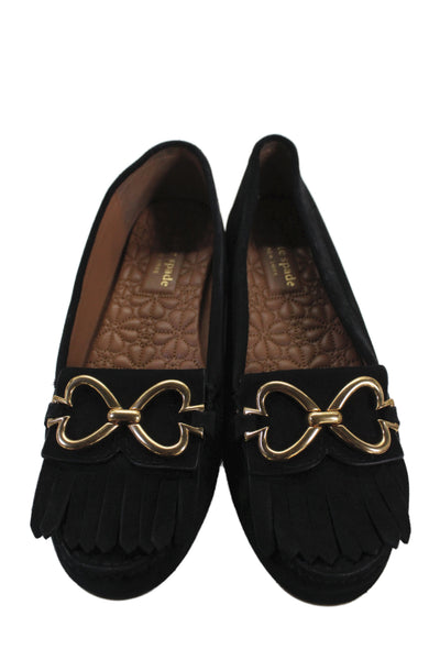 Kate Spade New York Womens Fringe Spade Logo Suede Loafers Black Size 8