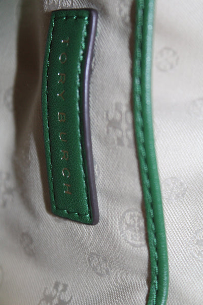 Tory Burch Womens Adjustable Strap T Chevron Leather Shoulder Handbag Green