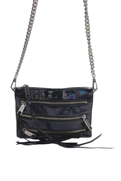 Rebecca Minkoff Womens Single Strap Triple Pocket Front Iridescent Handbag Navy