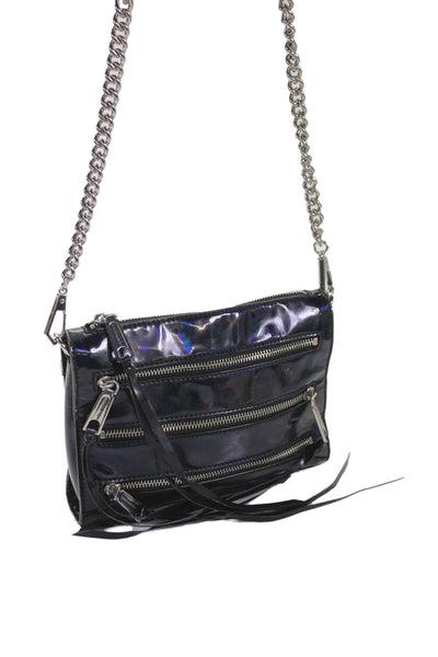 Rebecca Minkoff Womens Single Strap Triple Pocket Front Iridescent Handbag Navy