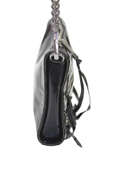 Rebecca Minkoff Womens Single Strap Triple Pocket Front Iridescent Handbag Navy