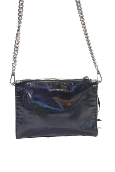 Rebecca Minkoff Womens Single Strap Triple Pocket Front Iridescent Handbag Navy
