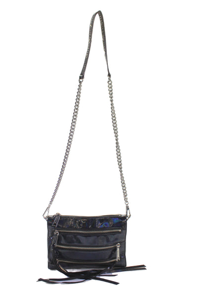 Rebecca Minkoff Womens Single Strap Triple Pocket Front Iridescent Handbag Navy