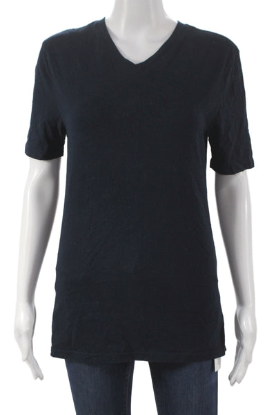 Three Dots Womens Basic Black V Neck Short Sleeve T Shirt Size XS