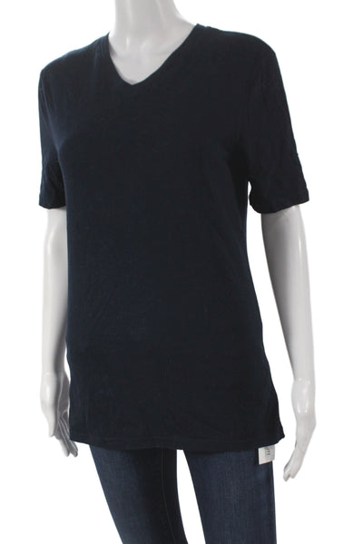 Three Dots Womens Basic Black V Neck Short Sleeve T Shirt Size XS