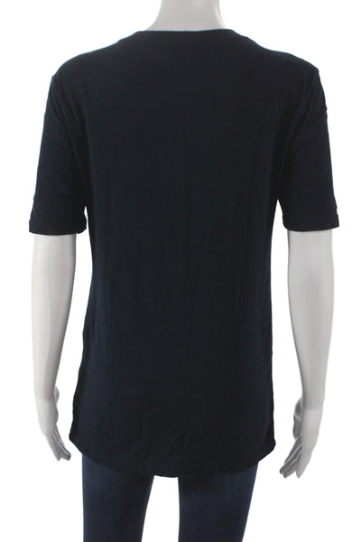 Three Dots Womens Basic Black V Neck Short Sleeve T Shirt Size XS