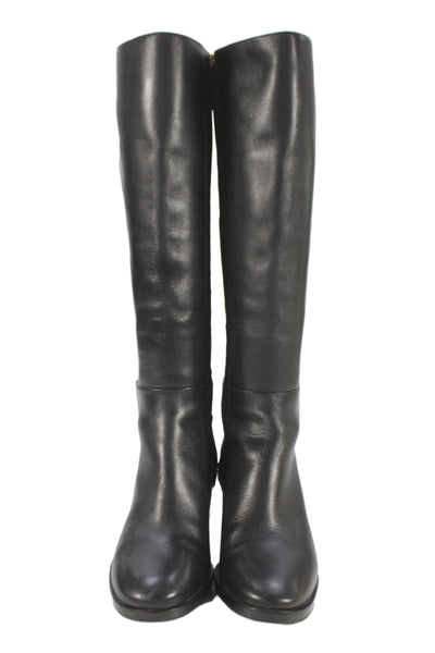 Tory Burch Womens Leather Logo Detail Zip Knee High Boots Shoes Black Size 6.5M