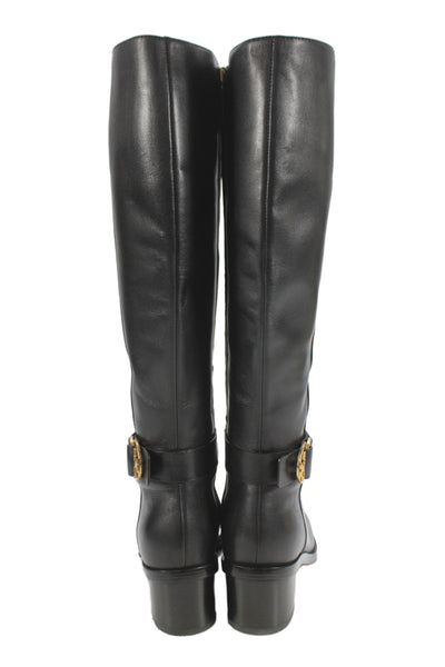 Tory Burch Womens Leather Logo Detail Zip Knee High Boots Shoes Black Size 6.5M