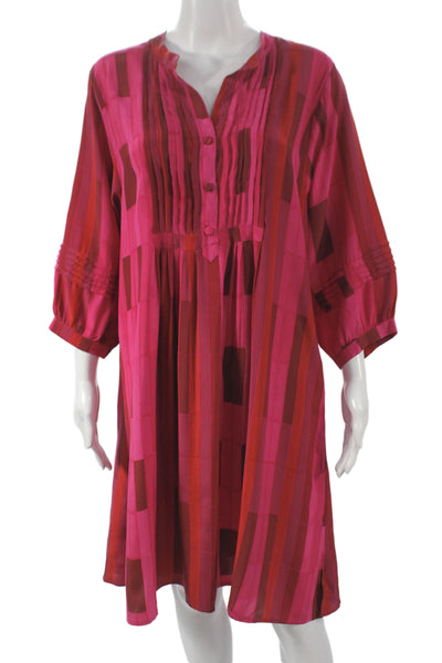 Natalie Martin Womens Silk Striped V Neck Shift Dress Pink 3/4 Sleeve Size M