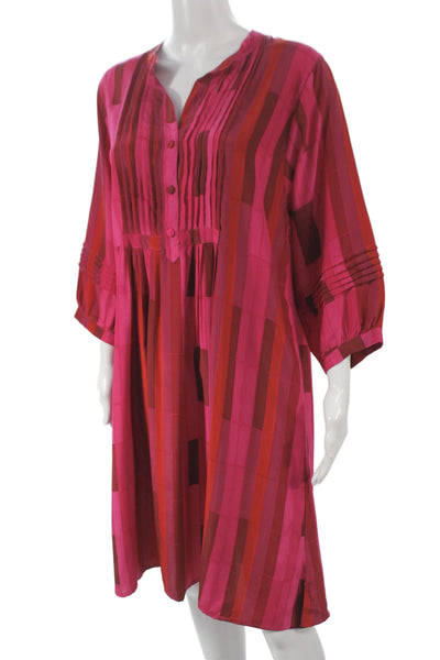 Natalie Martin Womens Silk Striped V Neck Shift Dress Pink 3/4 Sleeve Size M