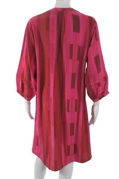 Natalie Martin Womens Silk Striped V Neck Shift Dress Pink 3/4 Sleeve Size M