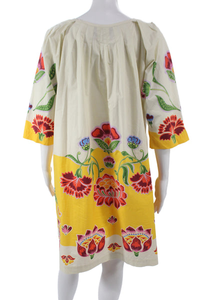 La Double J Women Mini Dress Ivory Cotton Half Sleeve Round Neck Tie Size M
