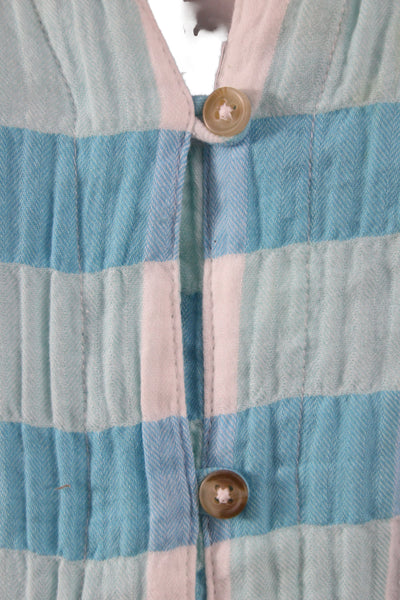 Pilcro Anthropologie Women Blue Check Shirt Dress Button Short Sleeve Size L