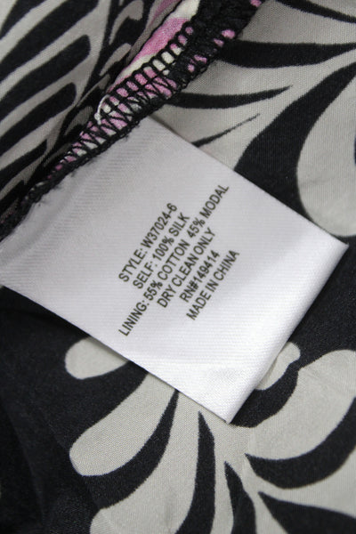Johnny Was Workshop Womens Silk Black Shift Dress 3/4 Sleeve Tie Size L