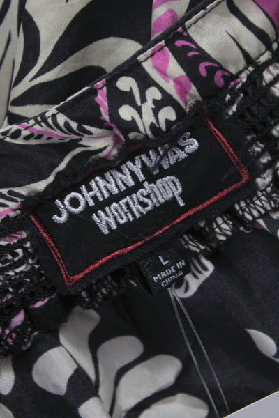 Johnny Was Workshop Womens Silk Black Shift Dress 3/4 Sleeve Tie Size L
