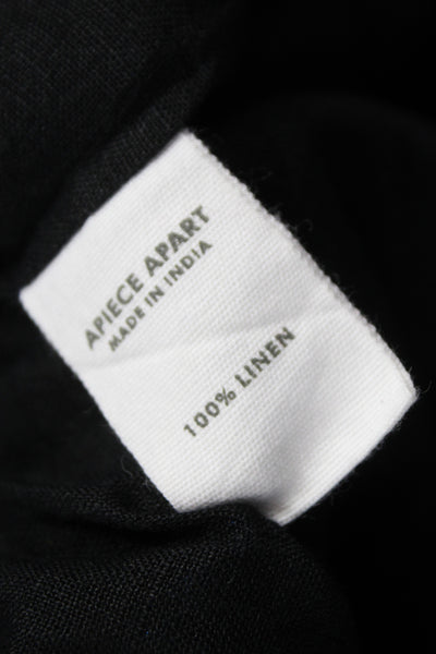 Apiece Apart Women Shirt Dress Black Linen V-Neck 3/4 Sleeve Button Size L