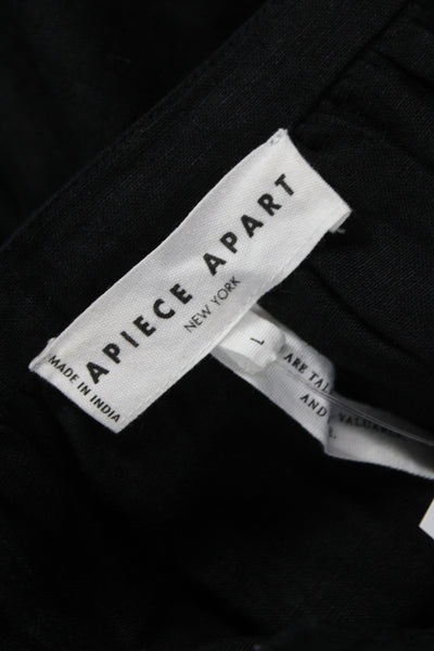 Apiece Apart Women Shirt Dress Black Linen V-Neck 3/4 Sleeve Button Size L