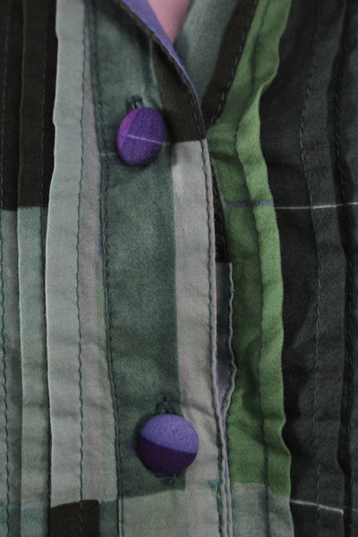 Natalie Martin Women Green Striped Shirt Dress Cotton Henley 3/4 Sleeve Size M