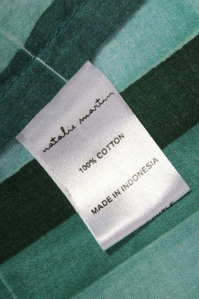 Natalie Martin Women Green Striped Shirt Dress Cotton Henley 3/4 Sleeve Size M