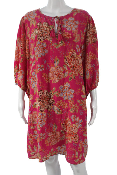 Johnny Was Women Shift Dress Pink Silk Floral 3/4 Sleeve Size L