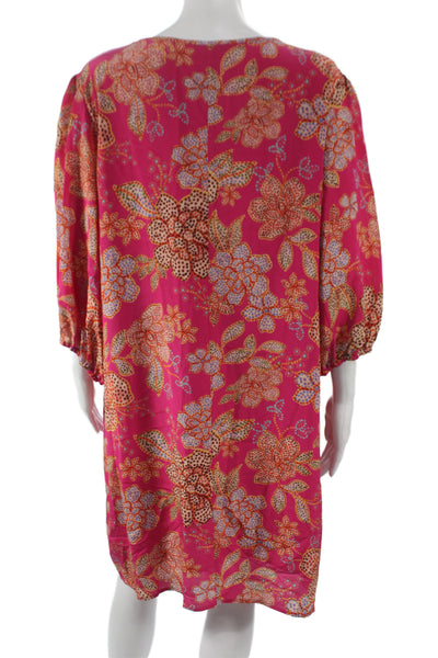 Johnny Was Women Shift Dress Pink Silk Floral 3/4 Sleeve Size L