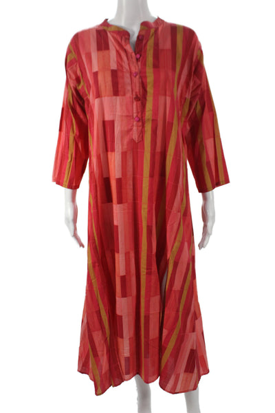 Natalie Martin Women Maxi Dress Multicolor Henley 3/4 Sleeve 100% Cotton Size M