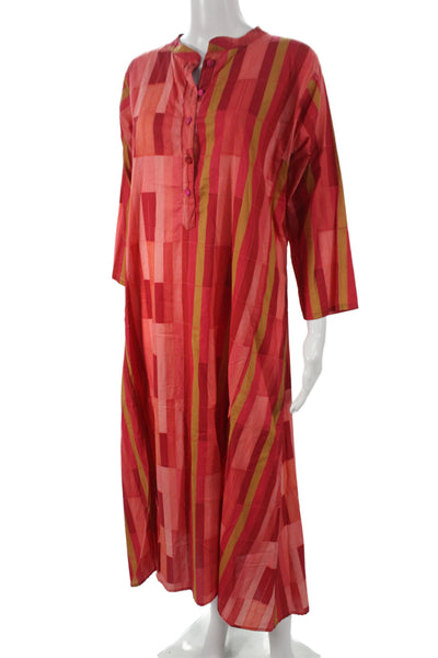 Natalie Martin Women Maxi Dress Multicolor Henley 3/4 Sleeve 100% Cotton Size M