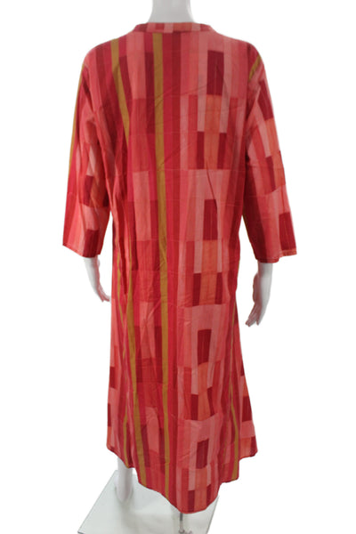 Natalie Martin Women Maxi Dress Multicolor Henley 3/4 Sleeve 100% Cotton Size M